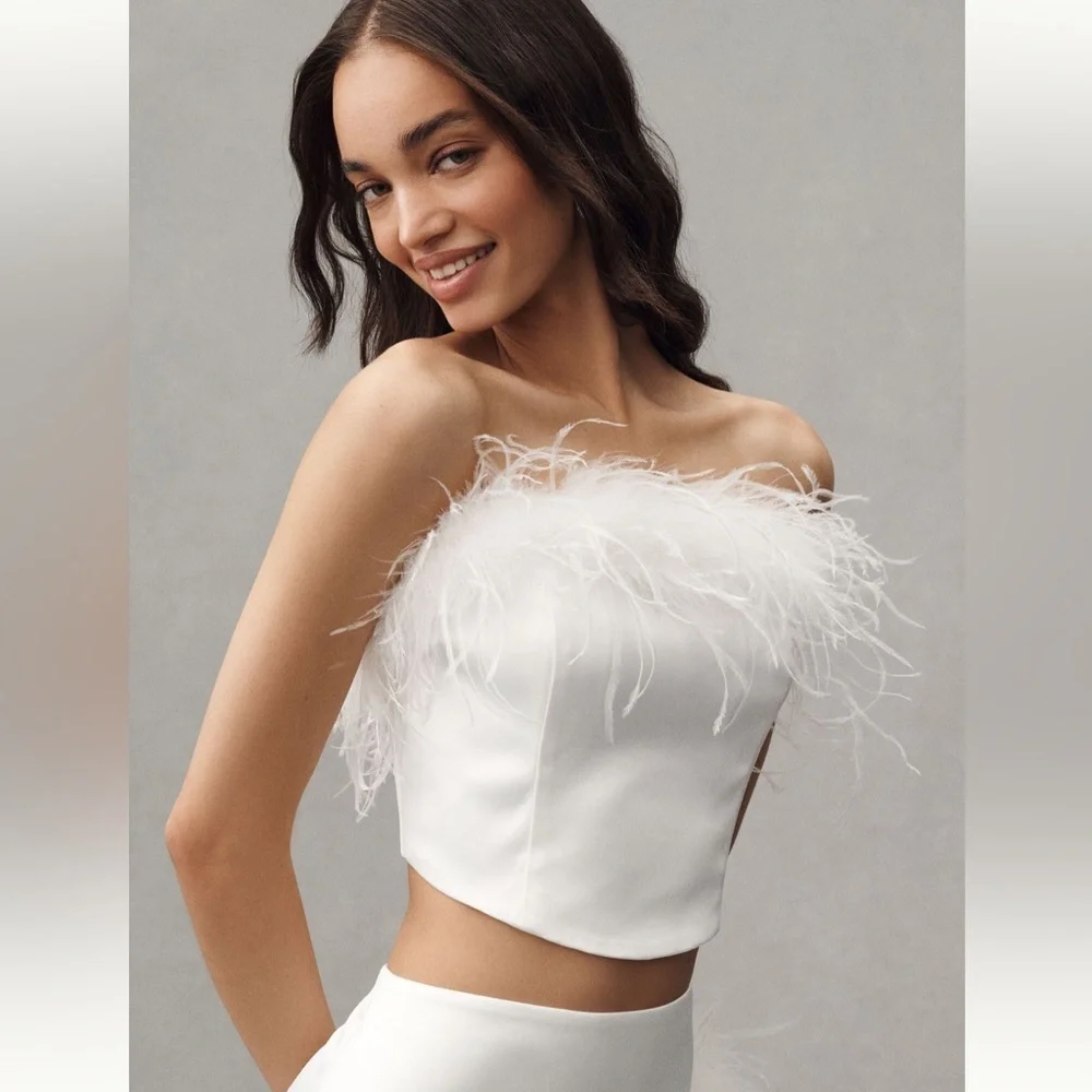 Hutch Faux Feather Strapless Crop Top And Column Maxi Skirt Set - Picture 2 of 11